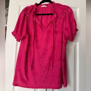 Women’s Pink Ruffle V-Neck Short Sleeve Top Size L